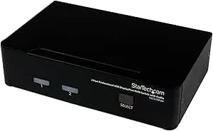 Startech.Com 2 Port Displayport KVM Switch - 2560x1600, TAA @60Hz - Dual Port DP USB, Keyboard, Video, Mouse Switch Box W/ Audio For Computers And Monitors (SV231DPUA)