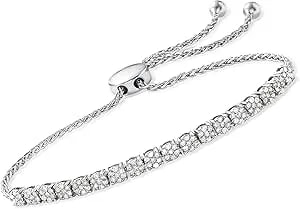Ross-Simons 1.00 Ct. T.W. Diamond Cluster Bolo Bracelet In Sterling Silver