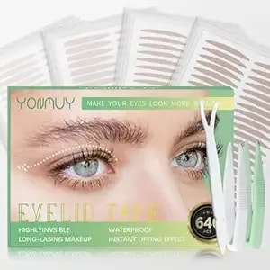 640 Pcs Eyelid Tape, Double Eyelid Tape For Hooded Eyes Invisible, Eye Tape With Tweezers, 4 Sizes Eyelid Lifter Strips For Droopy Eyelids, Single Eyelids, Puffy Eyes, Natural Eye Lift Effect
