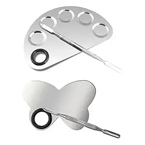 2pcs Pro Stainless Steel Cosmetic Makeup Palette,Nail Art Palette Nail Polish Makeup Pallete With Spatula Tool (Butterfly + Semi-Circle)
