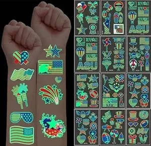 Luminous 4th Of July Temporary Tattoos, 80pcs Fourth Of July American National Flag Red White Blue Stickers Decor, Usa Glow Party Favors, Memorial Day, Independence Day,Labor Day Decorations Supplies