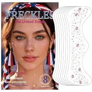 8pcs Independence Day Face Tattoo Sparkle Red Blue White Star Dot Heart Lips American Flag Freckles Makeup Patches For Face Rave Accessories