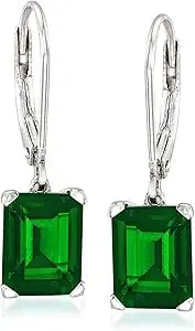 Ross-Simons 6.00 Ct. T.W. Simulated Emerald Drop Earrings In Sterling Silver