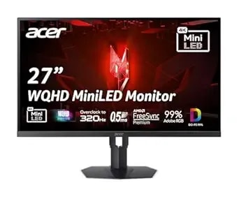 Acer Nitro 27” Wqhd 2560 X 1440 Gaming Ips Miniled Monitor - Amd Freesync Premium - 320hz Refresh Rate - Up To 0.5ms - Adobergb 99% - 1 X Display Port 1.4 & 2 X Hdmi 2.1 Ports - xv275u f3biipprx