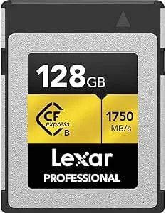 Lexar 128GB Professional Cfexpress Type B Memory Card GOLD Series, Up To 1750MB/S Read, Raw 8K Video Recording, Supports Pcie 3.0 And Nvme (LCXEXPR128G-Rneng)
