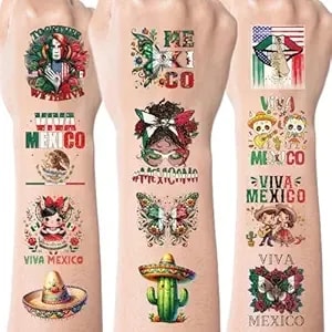 Mexican Independence Day Temporary Tattoos, 8 Sheets 160 Pcs Viva Mexico Tattoos Stickers For Kids Mexican Independence Day Sports Decorations, Fiesta Party Favors Supplies