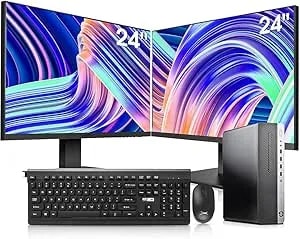 Hp Elitedesk 800 g3 Sff Desktop Pc - Intel i7-6700,32gb Ram,512gb Nvme Ssd + 2tb Hdd, Wi-Fi 6 ax200,24-Inch 2 Monitors, Wireless Keyboard & Mouse,Windows 10 Pro (Renewed), Black/Silver