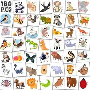 180pcs Animals Temporary-Tattoos For Kids - Pre Cut Mixed Styles Temporary Tattoos Stickers Set Bulk Gifts Temp Tattoos For Kids Girls Boys Toddler School Birthday Party Favors Supplies Decoration