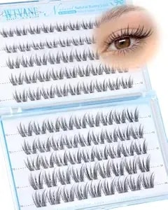 Natural Lash Clusters Wispy Eyelash Clusters 8-14mm Natural Bunny Cluster Eyelash Extensions Soft Clear Band Fairy Lashes Clusters For Clean Beauty C Curl Individual Lashes Natural Lift