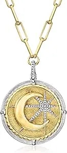 Ross-Simons 0.10 Ct. T.W. Diamond Moon And Star Pendant Necklace In 2-Tone Sterling Silver