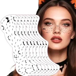 Halloween Black Bat Freckles Temporary Tattoos - Removable & Waterproof,Easy Apply Party Role-Playing Face Stickers Freckles Tattoo Art, Gothic Scary Party Costume Accessories (8 Pcs)