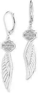Harley-Davidson Women'S Script Bar & Shield Winged Logo Drop Earrings, Silver