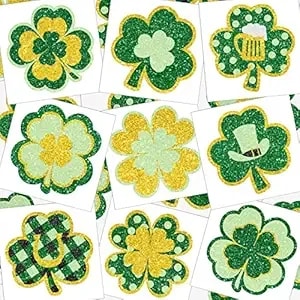 72 Pieces Glitter Shamrock Temporary Tattoos St. Patrick'S Day Tattoos Lucky Clover Glitter Tattoo Stickers St. Patrick'S Day Irish Sticker Parade Party Favors Decorations Accessories, 9 Styles