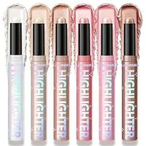 6 Colors Highlighter Stick Cream – Glow Makeup For Face & Body, Silky Smooth Blendable Shimmer, Waterproof Long Lasting Illuminator For Cheeks, Nose, Collarbone – Radiant Natural Glow Makeup Kit