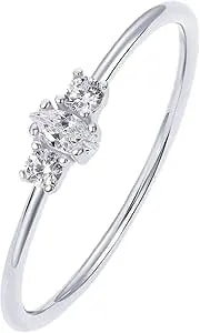 Pavoi 18k Gold Plated Marquise Round Mini Cubic Zirconia Stackable Rings For Women - Dainty Stacking Thin Band For Women