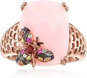 Ross-Simons Pink Opal And .10 Ct. T.W. Multicolored Sapphire Bumblebee Ring With Single Garnet In 18kt Rose Gold Over Sterling