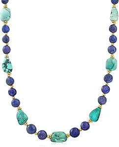 Ross-Simons Lapis And Turquoise Bead Necklace With 18kt Gold Over Sterling. 18 Inches