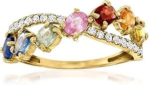 Ross-Simons 1.40 Ct. T.W. Multicolored Sapphire And .19 Ct. T.W. Diamond Crisscross Ring In 14kt Yellow Gold