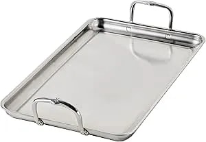 Hestan Provisions Tri-Ply Stainless Steel Double Burner Griddle, 21x13-Inch, With Drip Drain, Induction Compatible