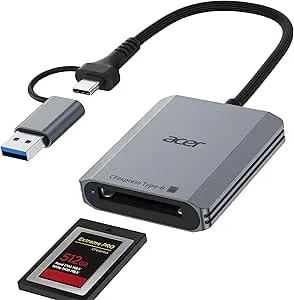 Acer Cfexpress Type B Card Reader, 10Gbps USB 3.2 Gen 2 CF Express Type B Card Adapter, 2-In-1 USB-C&USB-A CFB Card Reader Compatible With Iphone 17/16/15, Laptop, PC, Macbook, Ipad, Android