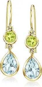 Ross-Simons 3.60 Ct. T.W. Sky Blue Topaz And .80 Ct. T.W. Peridot Drop Earrings In 18kt Gold Over Sterling