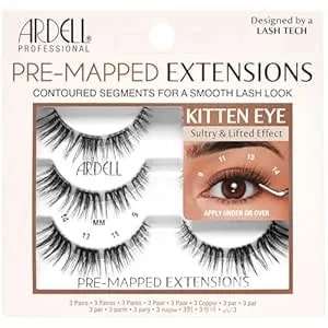 Ardell Pre-Mapped Eyelash Extensions - False Lashes Kitten Eye, Reusable Segmented Lash Strips, Natural-Looking Lash Extensions, 3 Pack