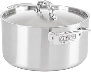 Viking 5-Ply Stainless Steel Stock Pot, 6 Quart Soup Cooking Pot With Lid, Kitchen Cookware, Satin Finish