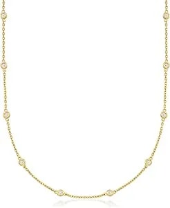 Ross-Simons Bezel-Set Diamond Station Necklace In Sterling Silver