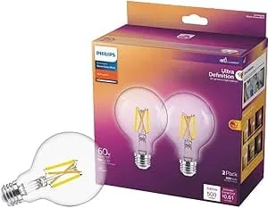 Philips g25 e26 (Medium) Led Bulb Soft White 60 Watt Equivalence 2 Pk