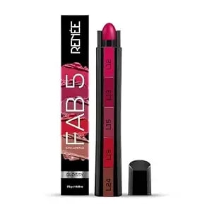 Renee Fab 5 Glossy 5 In 1 Lipstick 7.5 Gm - Five Shades In One - Moisturizing & Nourishing, Long Lasting, Glossy Finish - Intense Color Payoff - Compact, Glides Smoothly With One-Stroke Application