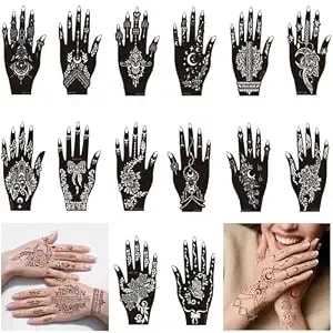 Xmasir Henna Tattoo Stencils Kit, 14 Sheets Temporary Tattoos Template Airbrush Indian Flower Body Art Tattooing For Women Girls Hands Forearm