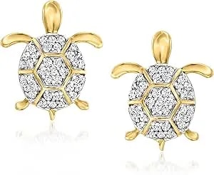 Ross-Simons 0.15 Ct. T.W. Diamond Turtle Earrings In 14kt Yellow Gold