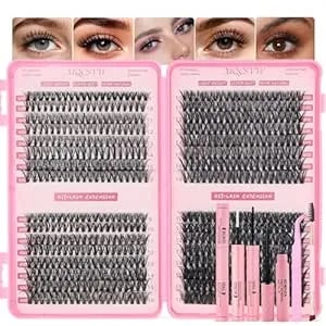 Lash Clusters Kit 640pcs Cluster Eyelash Extensions, 30d+40d+50d+60d Natural Wispy False Eyelashes Diy 9-18mm Individual Lashes D Curl, With Lash Bond And Seal Remover Tweezers Brush