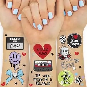 Xo, Fetti Emo Temporary Tattoos - 54 Styles - Birthday Decorations, Grungy Accessory, Party Favors, Goth, Punk Rock, Dark Aesthetic, Sad Girl Accessories, Music Festival, Concert, Emo Night Supplies