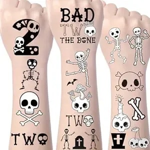 Bad Two The Bone Temporary Tattoos - Yoyuspy 200+ Bad Two The Bone Party Decorations Favors Supplies Birthday Decorations Cute Black White Skeleton Skull Tattoo Stickers Rewards