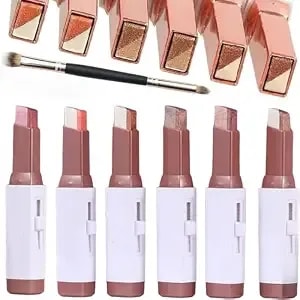 6 Color Eyeshadow Stick Set With Brush, 3pcs Portable Two Tone Eyeshadow Gradient Stick Glitter Gradient Waterproof Eye Shadow Pen Long-Lasting Wear Smooth Texture For Eye Make Up Tool (Orange)