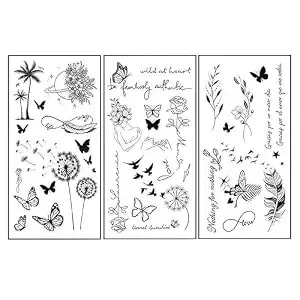 Temporary Tattoos Flying Dandelion Feather 3 Sheets Large Temporary Tattoo For Adults Women Men Waterproof Friction Resistant Low Reflective Lasts 5-7 Day