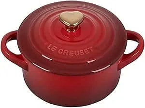 Le Creuset Stoneware Mini Round Cocotte, 8oz., Cerise With Gold Heart Knob