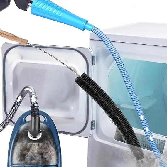 Sealegend 2pcs Dryer Vent Cleaner Kit - Vacuum Hose Attachment & Brush Blue - Fits Most Vacuums, Slim Round Hose Reaches Tight Spaces, Removes Stubborn Lint & Dust From Dryer Vents, Filters, Coils