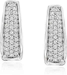 Ross-Simons 0.50 Ct. T.W. Pave Diamond Hoop Earrings In Sterling Silver