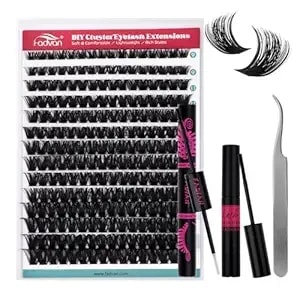 Fadvan Lash Extension Kit Thick Cluster Eyelash Extensions 9-16mm Volume Lash Clusters 100d Individual Eyelashes Kit With Lash Bond And Seal,Remover Tweezers For Beginner (100d, 0.07d, 9-16mm, Kit)