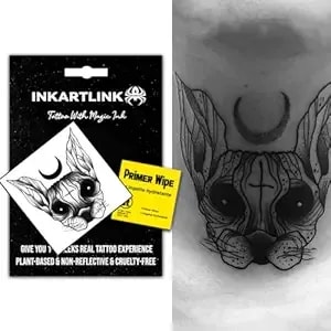 Inkartlink Semi Permanent Tattoos, Realistic Cat Tattoos, Temporary Tattoos, Adult Art Designs, Party Favors, Waterproof, No Adhesive, No Reflective, Lasts 1-2 Weeks (Cute Black Cat 2)