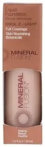 Mineral Fusion Full Coverage Foundation, Liquid Foundation - Cool 2- Light Complexion W/Cool Undertones, Lightweight Matte Finish, Up To 12 Hr Hydration, Hypoallergenic & Vegan, 1 Fl. Oz