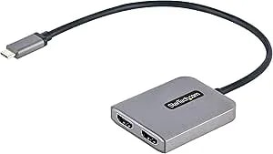 Startech.Com USB-C To Dual HDMI Adapter, USB Type-C Multi-Monitor MST Hub, Dual 4K 60Hz HDMI Laptop Display Extender / Splitter, HDR, Extra-Long Built-In Cable, Windows Only (MST14CD122HD)