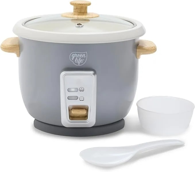 Greenlife Rice Cooker, 3-Cups Uncooked/6-Cups Cooked, Gray - Pfas-Free Ceramic Nonstick Removable Pot, One-Switch Design, Grains Multicooker, Keep Warm, Dishwasher Safe Parts, Easy Clean