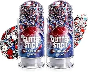 2026 New 4th Of July Glitter Stick, Waterproof Glitter Makeup For Football, Red White And Blue Glitter Stick For Women