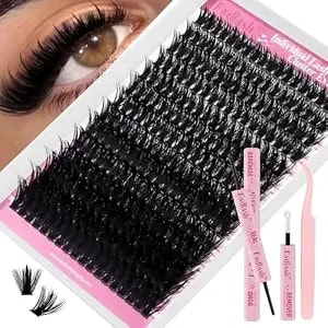 Fadlash Diy Lash Extension Kit 100d Volume Manga Eyelash Clusters D-Curl 8-16mm With Pink Tweezers–Bond Seal And Remover – Everything For Home Application
