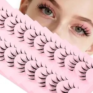 Manga Anime Spiky Strip Lashes 10 Pairs, Clear Invisible Band, Natural Wispy Manhua Fake Eyelashes For Cosplay Doll Fairy Makeup (style2 C Curl)