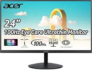 Acer sb242y Hbi 23.8" Full Hd (1920 X 1080) Zero-Frame Gaming Office Monitor - Amd Freesync Technology - Ultra-Thin Stylish Design - 100hz - 1ms (Vrb) - Low Blue Light - Tilt - Hdmi & Vga Ports