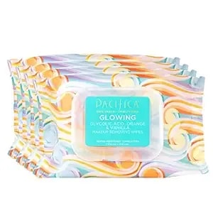 Pacifica Vegan Face Cleansing Wipes, Makeup Remover Wipes W/Glycolic Acid, Aloe Vera & Coconut Water Exfoliating & Hydrating Facial Towelettes For All Skin Types (120 Count) Clean Beauty Cruelty-Free
